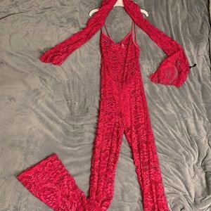 Hot pink lace romper/jumpsuit